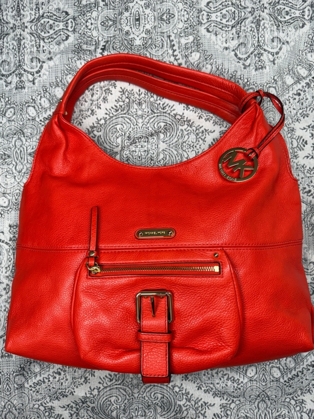 Michael Kors Bright Red Pebbled Leather Shoulder Hobo